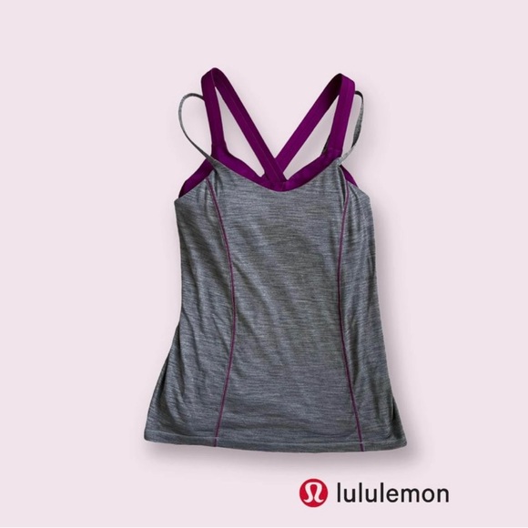 Lululemon Gray & Purple Built in Bra (w/pads) Tank Top Sz 8 - Picture 1 of 10